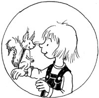 Logo des Waldkindergarten (Eichhörnchen sitzt bei einem Kind auf dem Arm)